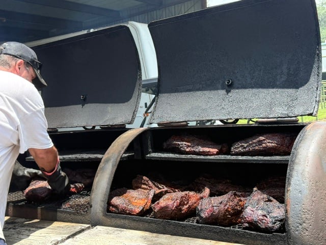 A smoker loaded with whole briskets prepared by Johnson City Lodge No. 561.