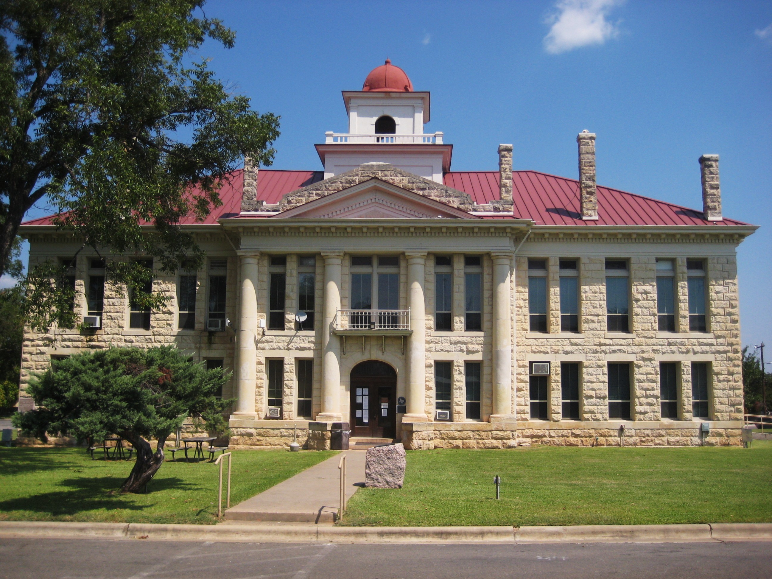 The Blanco County Courthouse built in Johnson City in 1916, the first permanent county courthouse after the seat was moved.