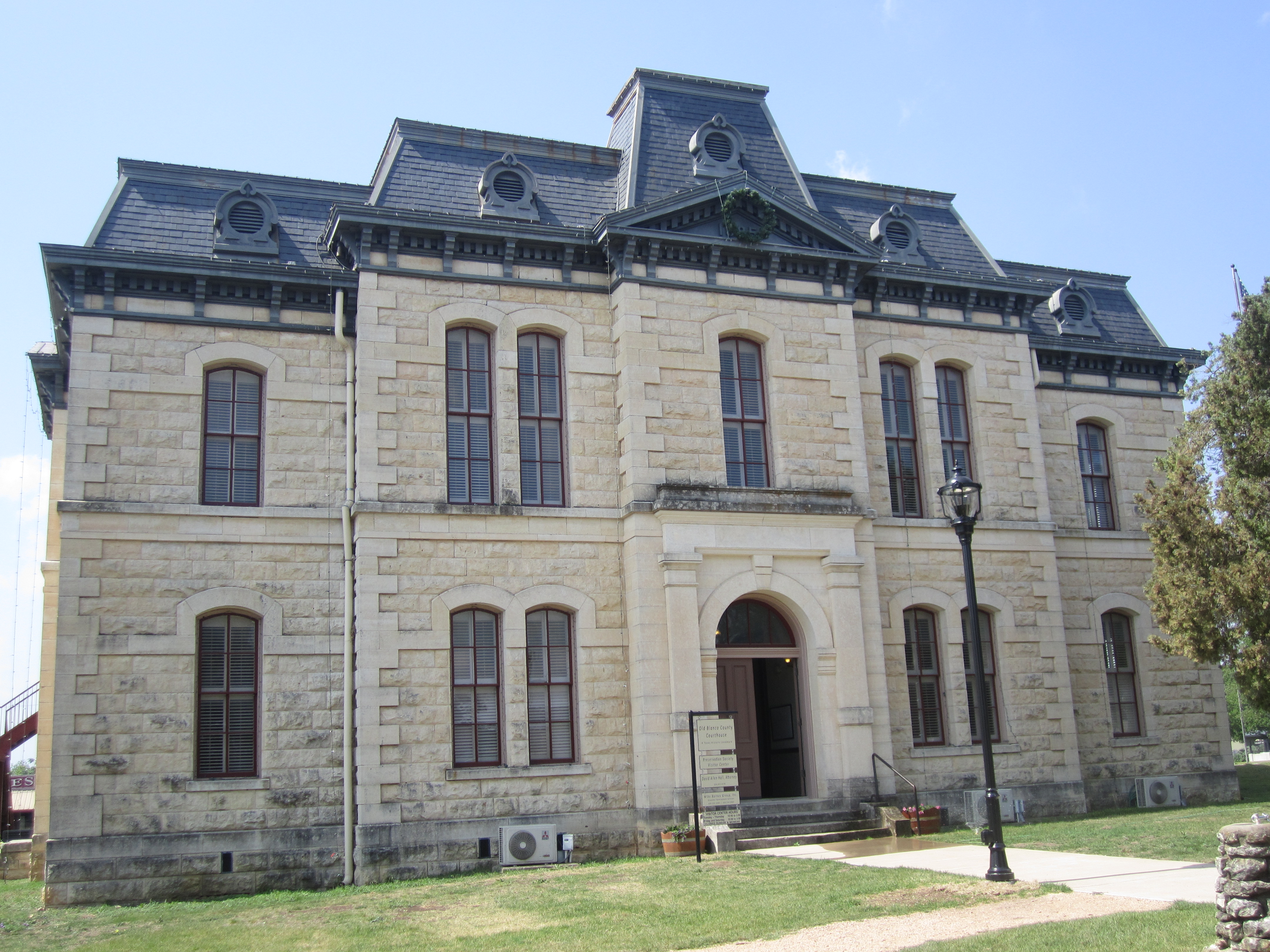 The old Blanco County Courthouse in the town of Blanco, Texas — the courthouse Johnson City wrested the county seat from in 1890.