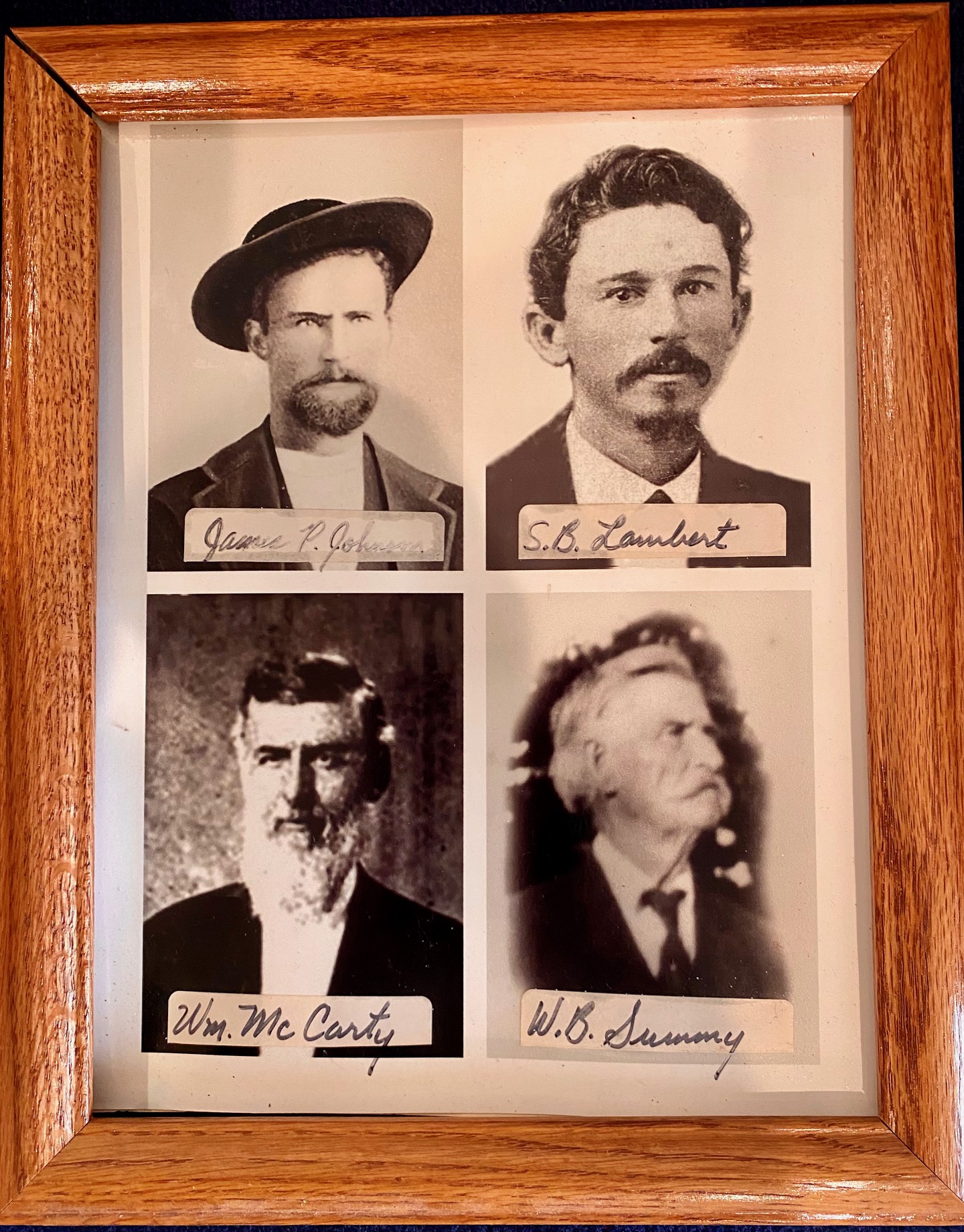 Composite portrait of four founding-era Worshipful Masters of Johnson City Lodge No. 561: James P. Johnson (top left), S. B. Lambert (top right), William McCarty (bottom left), and W. B. Summy (bottom right).