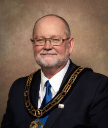 Right Worshipful Paul D. Underwood, the 185th Grand Master of Masons in Texas, 2020–2021. Official Grand Lodge studio portrait in the regalia of his office.